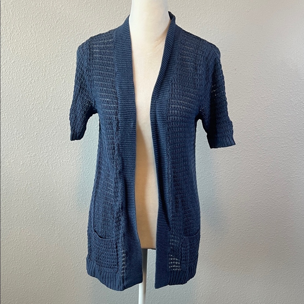 Merona Short Sleeve Open Knit Linen Blend Sweater Blue Size XS